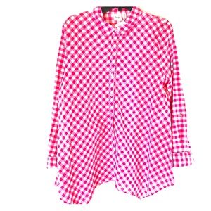NWT RAFAELLA WEEKEND ROLL-UP PLAID PINK TUNIC TOP